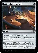 Letter of Acceptance — Commander Masters